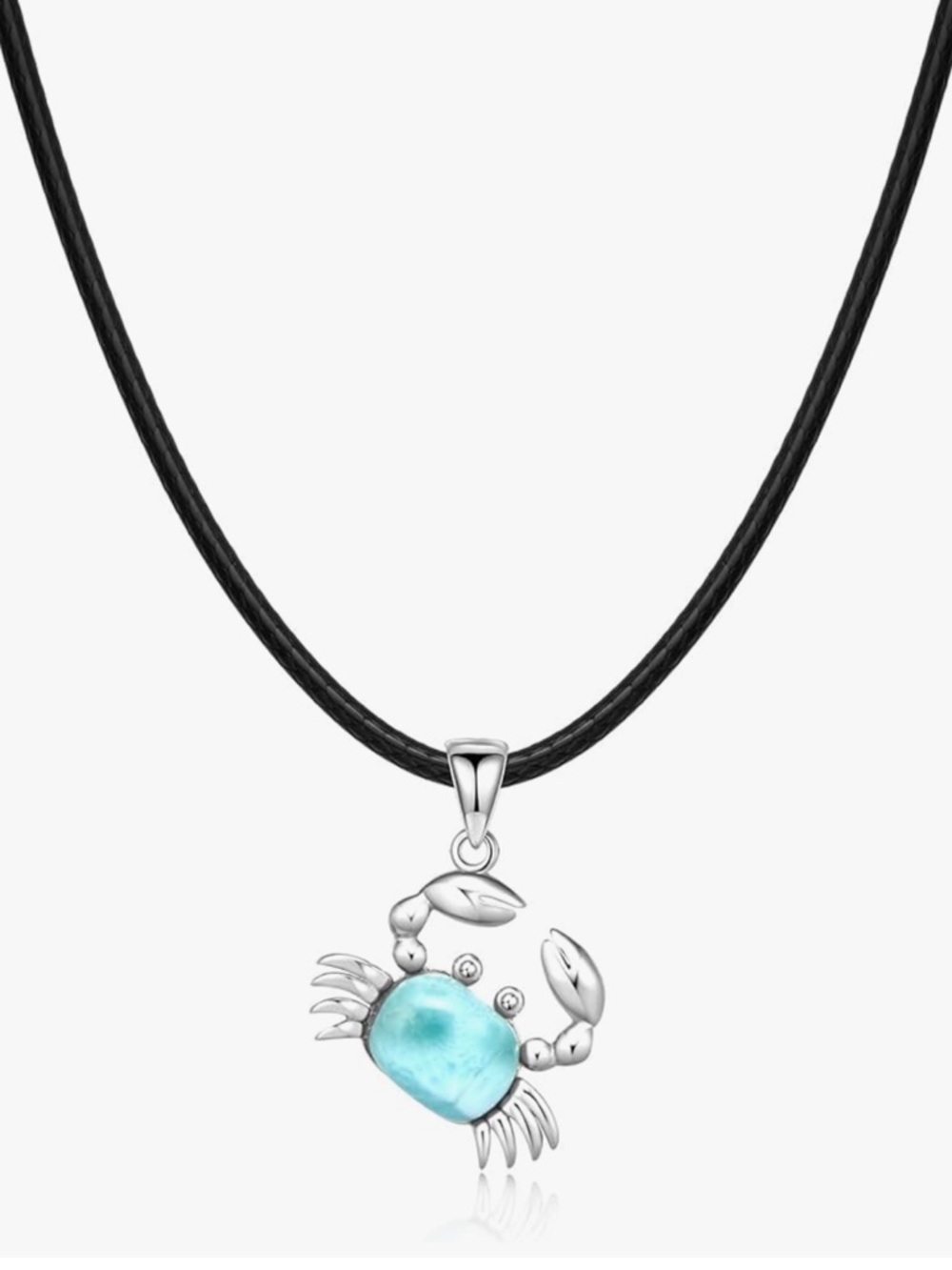 Purple Moon Silver Crab Pendant Necklace with Aquamarine / Larimar Stone